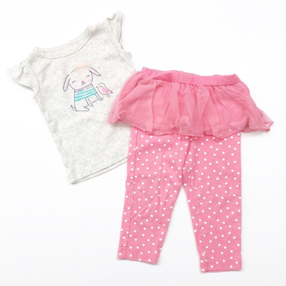 Carter's Other - Carter's dog print shirt + pink tutu heart leggings baby girl outfit